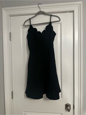 Black Scallop-Edge Spaghetti Strap Dress